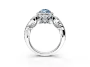 Milgrain Halo Engagement Ring Setting for Fancy Blue Pear-Shaped Center with Shoulder Bezels and Prong Head in White Gold