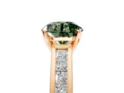 Solitaire Engagement Ring Setting for Fancy Green Round Cut Center with Princess Cut Channel Band and Prong Head in Rose Gold