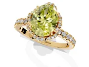 Halo Engagement Ring Setting for Fancy Yellow Oval Center with Openwork Halo, Pave Band and Prong Head in Yellow Gold