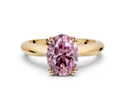 Solitaire Engagement Ring Setting for Fancy Pink Oval Center with Reverse Tapered Band and Prong Head in Yellow Gold