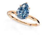 Hidden Halo Engagement Ring Setting for Fancy Blue Pear-Shaped Center with Thin Rounded Band and Prong Head in Rose Gold