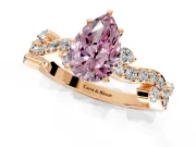 Solitaire Engagement Ring Setting for Fancy Pink Pear-Shaped Center with Bar-Station Pave Twist and Prong Head in Rose Gold