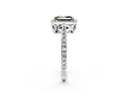 Accent Halo Engagement Ring Setting for Fancy Green Radiant Cut Center with Full-Length Pave Band and Prong Head in Platinum