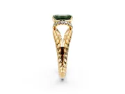Halo Engagement Ring Setting for Fancy Green Emerald Cut Center with Rope Twist Split Shank and Prong Head in Yellow Gold