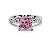 Solitaire Engagement Ring Setting for Fancy Pink Princess Cut Center with Single Row Accent Band and Prong Head in Platinum