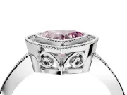 Halo Engagement Ring Setting for Fancy Pink Heart-Shaped Center with Milgrain Halo, Pave Band and Prong Head in Platinum