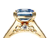 Solitaire Engagement Ring Setting for Fancy Blue Asscher Cut Center with Channel Band and Double Claw Prong Head in Yellow Gold