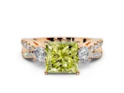 3 Stone Engagement Ring Setting for Fancy Yellow Princess Cut Center with Pave Split Shank and Prong Head in Rose Gold