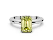 Solitaire Engagement Ring Setting for Fancy Yellow Emerald Cut Center with Wire Band and Prong Head in White Gold