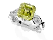 Solitaire Engagement Ring Setting for Fancy Yellow Asscher Cut Center with Accented Twist Band and Leaf Prong Head in Platinum