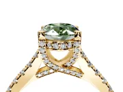 Solitaire Engagement Ring Setting for Fancy Green Oval Center with Widening Pave Band and Claw Prong Head in Yellow Gold