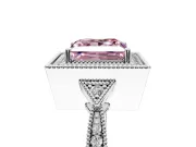 Halo Engagement Ring Setting for Fancy Pink Princess Cut Center with Milgrain Rim, Pave Band and Prong Head in White Gold