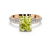 Solitaire Engagement Ring Setting for Fancy Yellow Radiant Cut Center with Domed Multi-Row Pave Band and Prong Head in Rose Gold