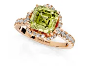 Floral Halo Engagement Ring Setting for Fancy Yellow Asscher Cut Center with Pave Band and Prong Head in Rose Gold