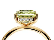 Hidden Halo Engagement Ring Setting for Fancy Yellow Asscher Cut Center with Thin Round-Wire Band and Prong Head in Yellow Gold