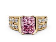 Bezel Engagement Ring Setting for Fancy Pink Radiant Cut Center with Wide Channel-Set Band and Bezel Head in Yellow Gold