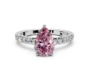 Solitaire Engagement Ring Setting for Fancy Pink Pear-Shaped Center with Round Cut Pave Band and Prong Head in Sterling Silver