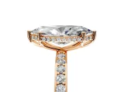 Hidden Halo Engagement Ring Setting for Marquise Center with Pave Band and Prong Head in Rose Gold