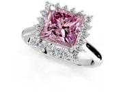 Starburst Halo Engagement Ring Setting for Fancy Pink Princess Cut Center with Thin Round-Wire Band and Prong Head in Platinum