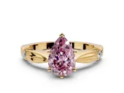 Solitaire Engagement Ring Setting for Fancy Pink Pear-Shaped Center with Carved Leaf Shoulders and Prong Head in Yellow Gold