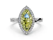 Halo Engagement Ring Setting for Fancy Yellow Marquise Center with Twist Band and Prong Head in Sterling Silver