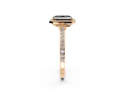 Halo Engagement Ring Setting for Fancy Black Radiant Cut Center with Pave Accents, Heart Basket and Prong Head in Rose Gold
