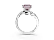 Solitaire Engagement Ring Setting for Fancy Pink Asscher Cut Center with Pave Bypass Twist Band and Prong Head in White Gold