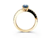 Solitaire Engagement Ring Setting for Fancy Blue Emerald Cut Center with Single Row Accent Band and Prong Head in Yellow Gold