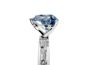 Solitaire Engagement Ring Setting for Fancy Blue Heart-Shaped Center with Channel Baguette Band and Prong Head in Platinum