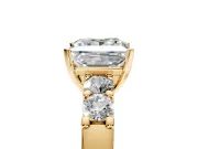 5 Stone Engagement Ring Setting for Princess Cut Center with Plain Band and Prong Head in Yellow Gold