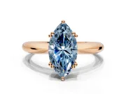 Solitaire Engagement Ring Setting for Fancy Blue Marquise Center with Reverse Tapered Band and Prong Head in Rose Gold