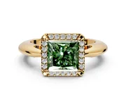 Halo Engagement Ring Setting for Fancy Green Princess Cut Center with Tapered Plain Band and Prong Head in Yellow Gold