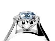 Halo Engagement Ring Setting for Fancy Blue Oval Center with Square Band and Prong Head in Platinum