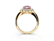Small-Accent Cluster Halo Engagement Ring Setting for Fancy Pink Princess Cut Center with Plain Band and Prong Head in Yellow Gold