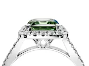 Halo Engagement Ring Setting for Fancy Green Asscher Cut Center with Raised Halo, Pave Band and Prong Head in Sterling Silver