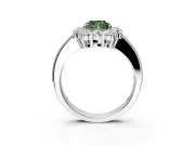 Halo Engagement Ring Setting for Fancy Green Cushion Cut Center with Milgrain Channel Band and Prong Head in Platinum