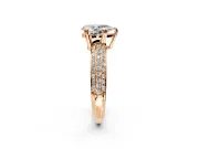 Solitaire Engagement Ring Setting for Pear-Shaped Center with Multi-Row Pave Accents and Basket Head in Rose Gold