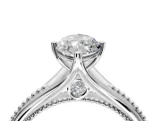 Solitaire Engagement Ring Setting for Marquise Center with Milgrain Cathedral Band and Prong Head in White Gold