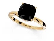 Hidden Halo Engagement Ring Setting for Fancy Black Cushion Cut Center with Plain Band and Tall Prong Head in Yellow Gold