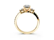3 Stone Engagement Ring Setting for Emerald Cut Center with Round Cut Side Accents and Prong Head in Yellow Gold