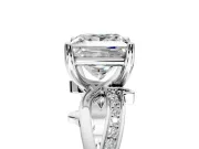 Solitaire Engagement Ring Setting for Princess Cut Center with Pave and Plain Crossover Band and Prong Head in Platinum