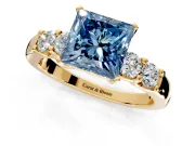 5 Stone Engagement Ring Setting for Fancy Blue Princess Cut Center with Plain Band and Prong Head in Yellow Gold