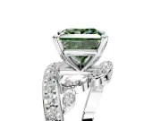 Solitaire Engagement Ring Setting for Fancy Green Princess Cut Center with Pave Bypass Twist Band and Prong Head in Sterling Silver