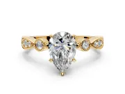 Solitaire Engagement Ring Setting for Pear-Shaped Center with Milgrain Bezel Accents and Prong Head in Yellow Gold