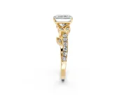 Leaf Motif Engagement Ring Setting for Radiant Cut Center with Pave Band and Prong Head in Yellow Gold