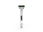 3 Stone Engagement Ring Setting for Fancy Green Emerald Cut Center with Channel Baguette Accents and Prong Head in Sterling Silver