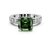 Solitaire Engagement Ring Setting for Fancy Green Asscher Cut Center with Channel-Set Accents and Prong Head in Platinum