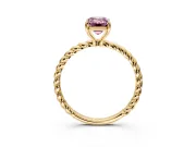 Solitaire Engagement Ring Setting for Fancy Pink Emerald Cut Center with Plain Twisted Rope Band and Prong Head in Yellow Gold