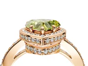 Halo Engagement Ring Setting for Fancy Yellow Heart-Shaped Center with Metal-Rimmed Halo, Pave Band and Prong Head in Rose Gold