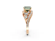 Halo Engagement Ring Setting for Fancy Green Asscher Cut Center with Marquise and Pave Bypass Band and Prong Head in Rose Gold
